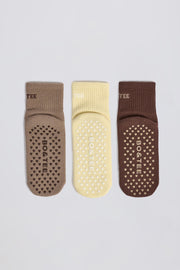 Oh Polly Bo+Tee Pilates Sock Bundle chaussettes mocha multi lot 3 antiglisse