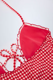 Oh Polly Montjoi Maillot 1 Pièce Rouge Vichy à Volants