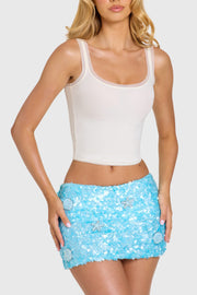 Oh Polly Elia mini-jupe sequins aqua taille basse
