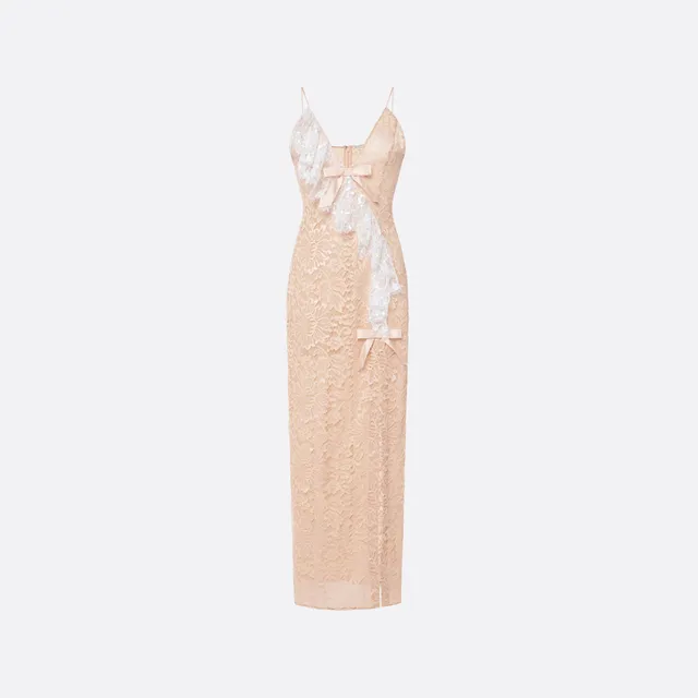 Alessandra Rich Lace Slip robe nude dentelle sequins