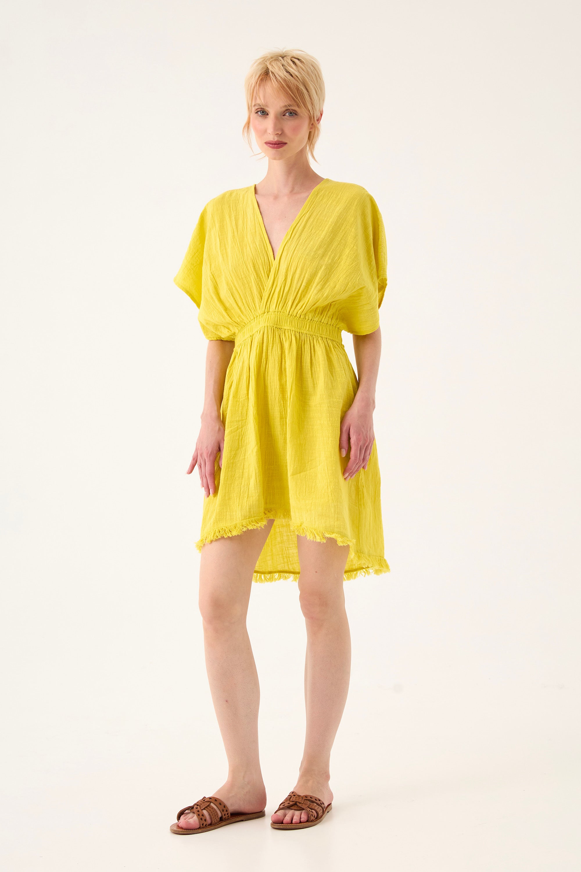 Chicosoleil Robes Ophelia robe courte jaune dos nu coton