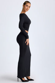 Oh Polly Carolina Maxi Jupe Noire Taille Basse Fendue