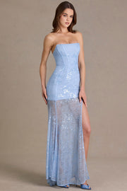 Oh Polly Embellished robe bustier dentelle bleu ciel sequins