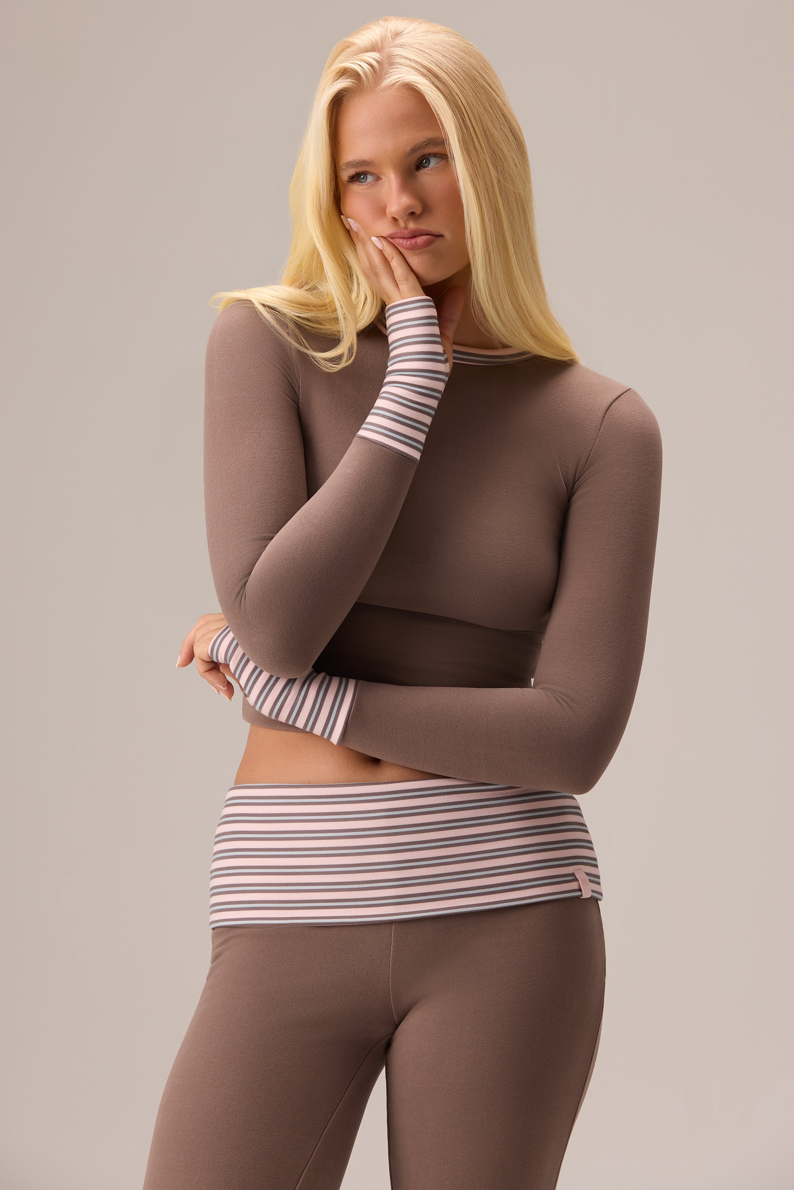Oh Polly Bo+Tee haut manches longues chestnut jersey peluche