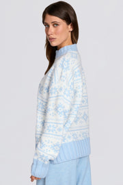 Oh Polly Knitwear Pull Jacquard Oversize Bleu Poudre Laine