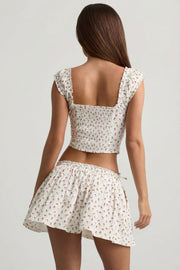 Oh Polly Faela haut corset rose print coton crop