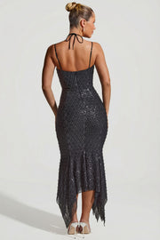 Oh Polly Josephine Robe Midaxi Noire strass asymétrique