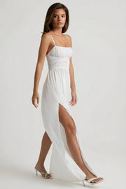 Oh Polly Olyssia robe maxi blanche bretelles smockée
