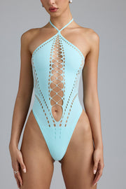 Oh Polly Summer 8168 body bleu glace licou dentelle laçage