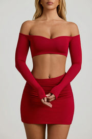 Oh Polly Irie Top Crop Top Rouge Modal Manches Longues