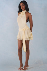 Oh Polly Dresses Halterneck Mini Dress robe jaune beurre dos nu