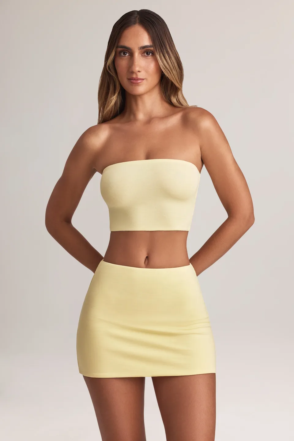 Oh Polly 14624 mini jupe trapèze jaune modal stretch