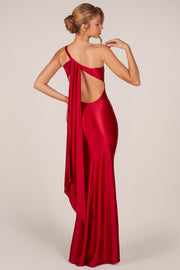 Oh Polly Adelina robe longue satin cerise dos nu