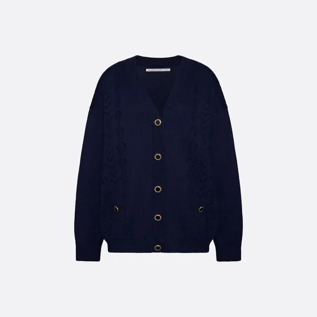 Alessandra Rich Knitwear cardigan dentelle laine mérinos bleu 36-46