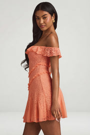 Oh Polly Nahida Lace A-Line Mini Robe Pêche