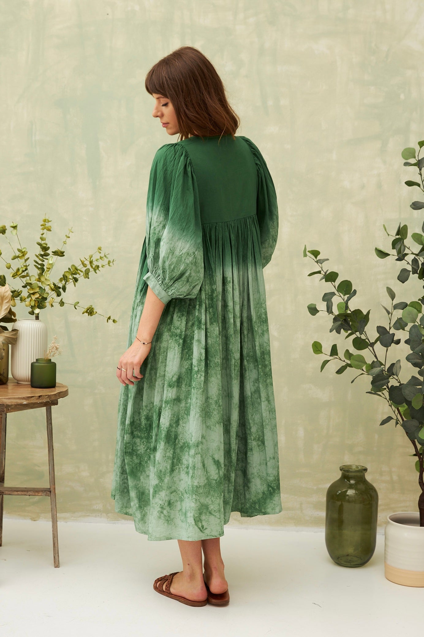 Chicosoleil Bayana robe longue verte tie dye coton