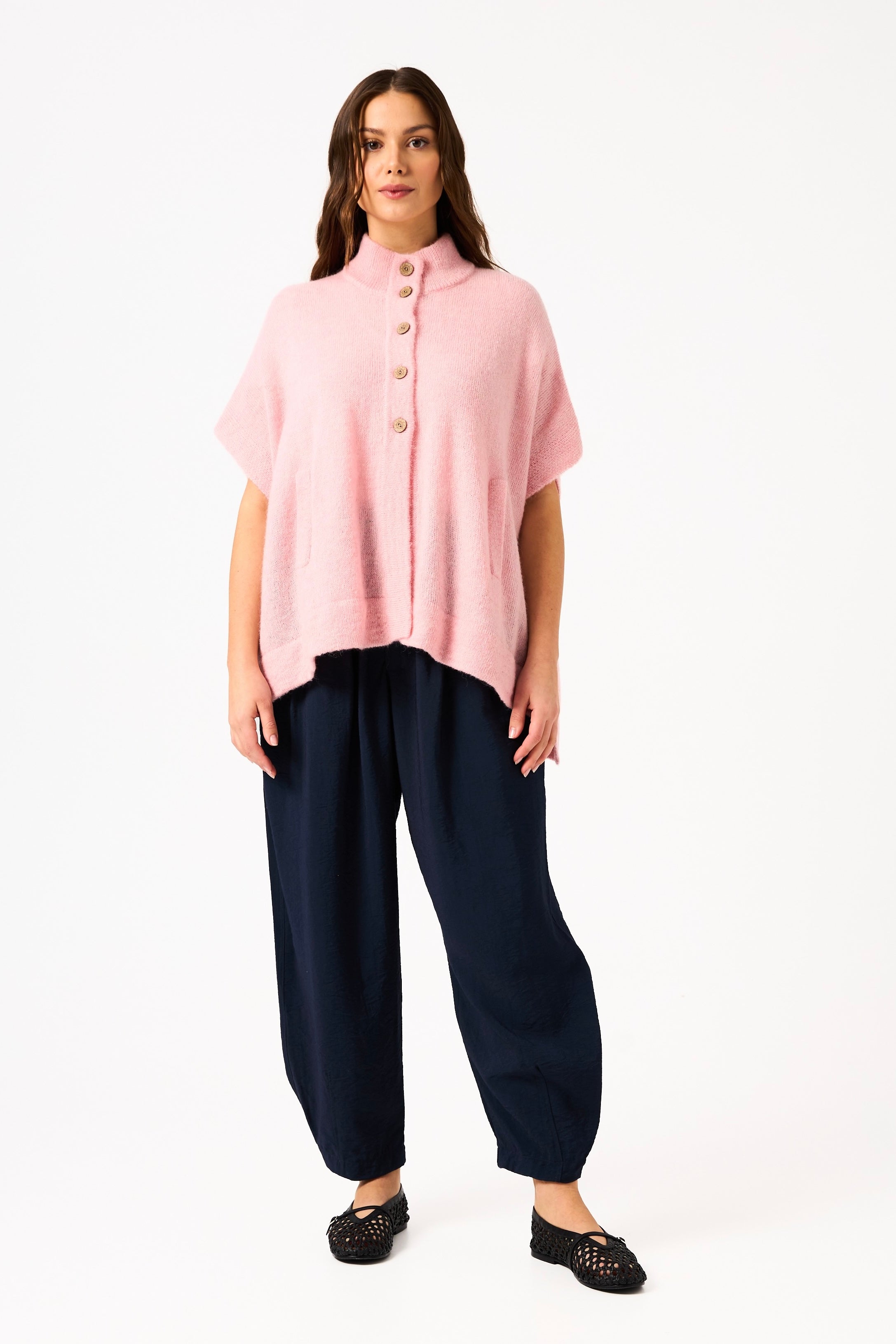 Chicosoleil Achill poncho cardigan rose mohair