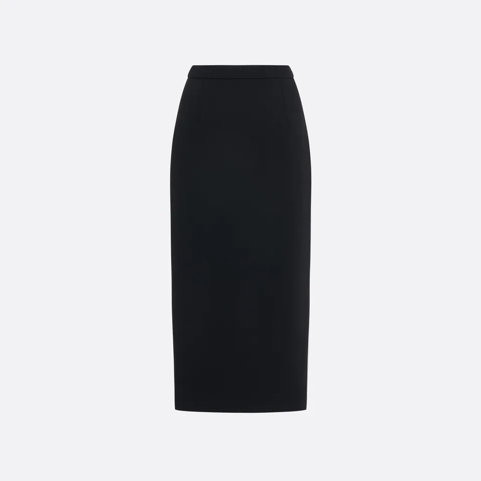 Alessandra Rich Wool Crêpe Midi Skirt jupe noire