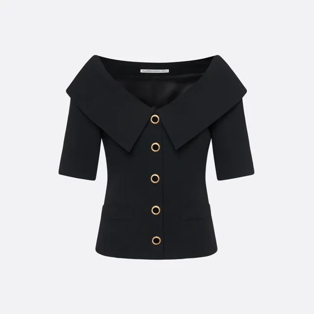 Alessandra Rich Wool Crepe Off-Shoulder veste noire laine