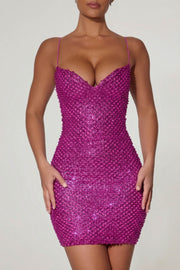 Oh Polly Embellished Mischa robe mini magenta col cœur paillettes