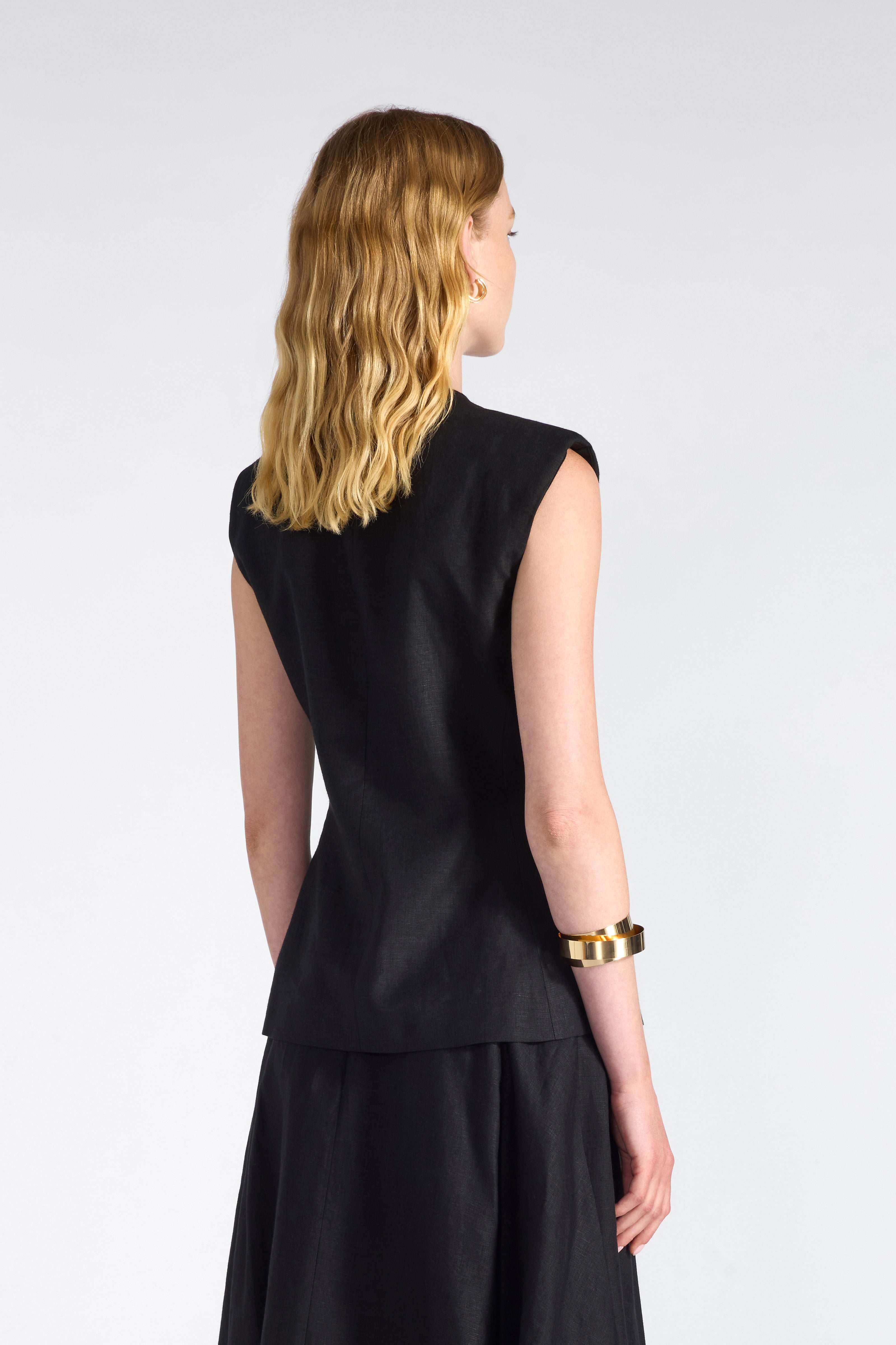 Liviana Conti Rian gilet tailleur noir lin-cachemire