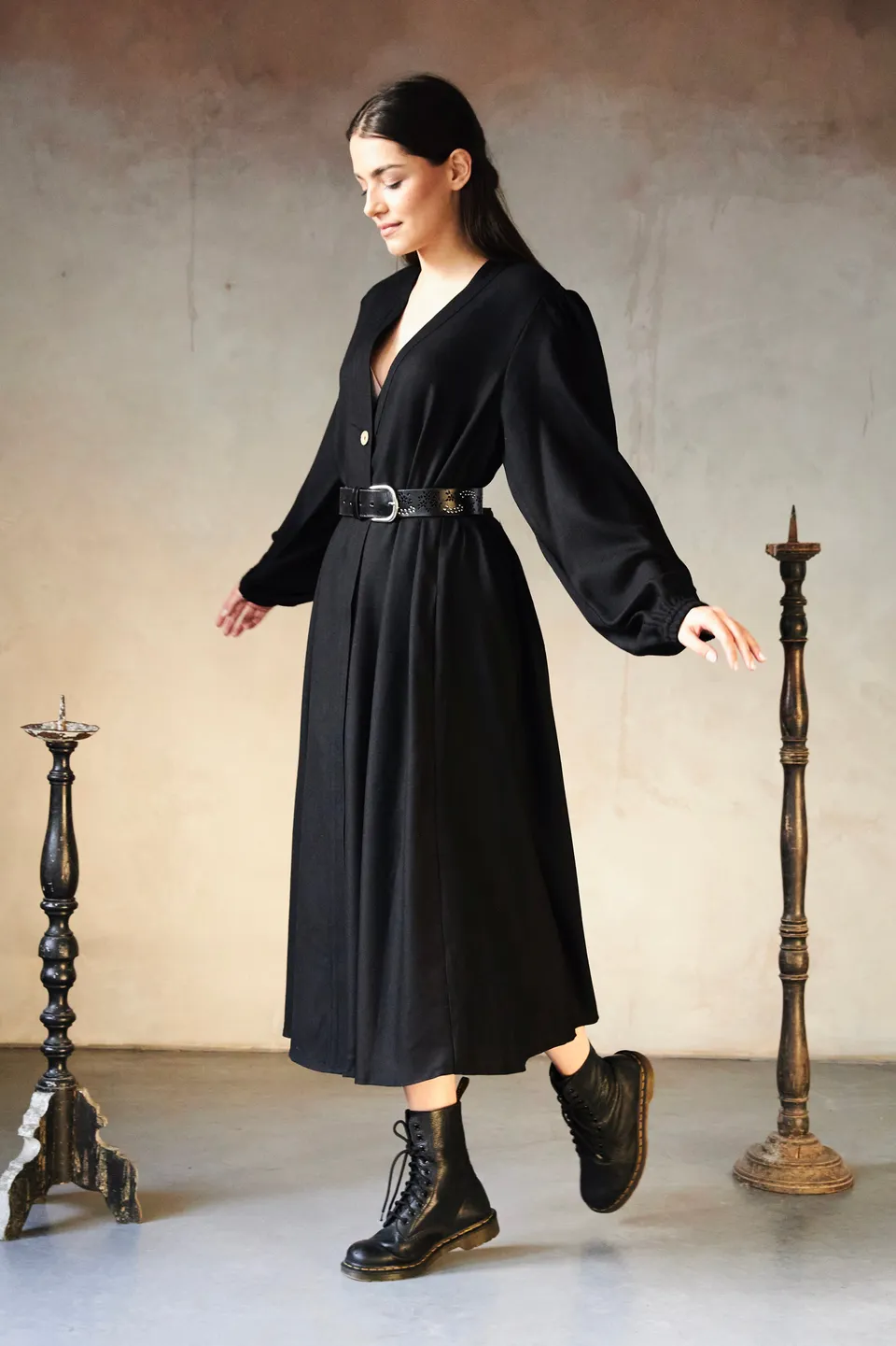 Chicosoleil Diana Wool robe laine noire croisée