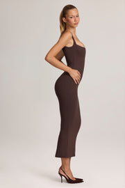 Oh Polly Ainslee 5617 robe midi marron chocolat moulante modal