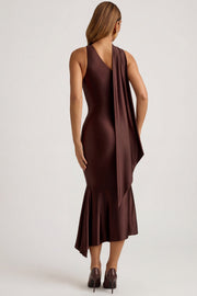 Oh Polly Shaya robe midaxi marron chocolat foulard