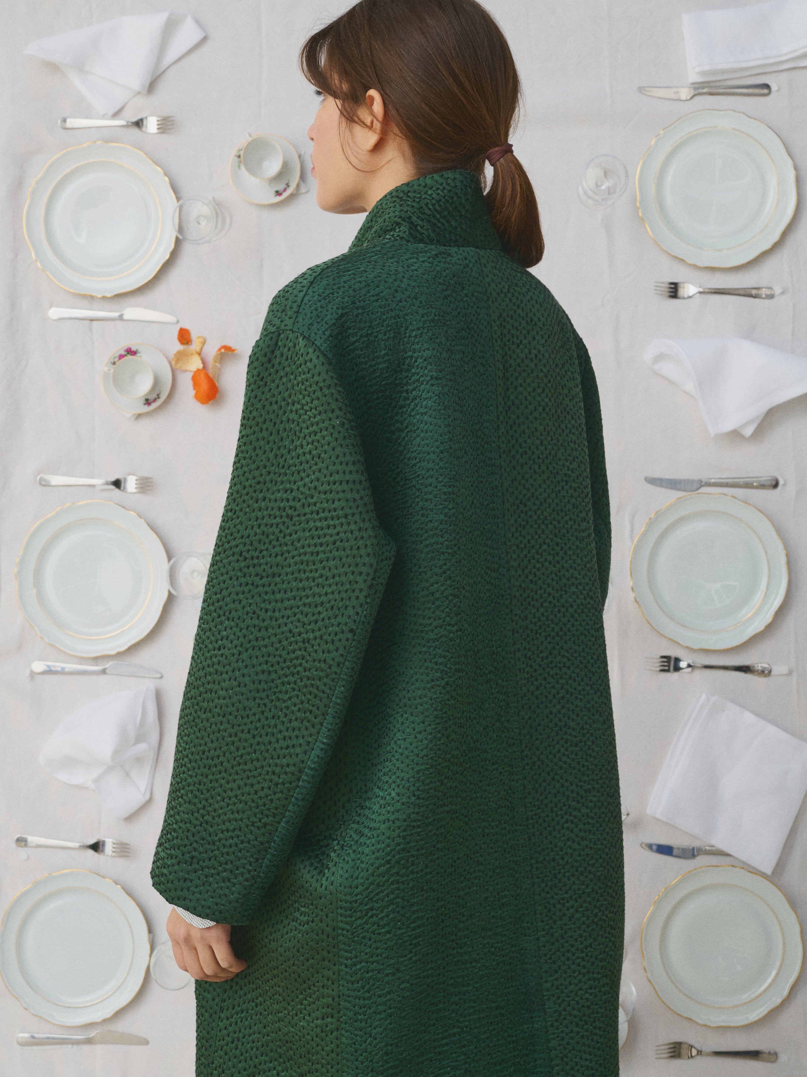 MII À Table Doniv manteau soie vert bouteille S-M
