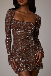 Oh Polly Zeta 7964 mini robe strass marron