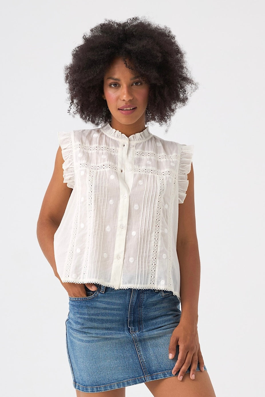 Chicosoleil Tops Sophie top blanc sans manches coton