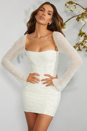 Oh Polly Milan 6902 robe ivoire corset perlée mini