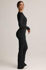 Oh Polly Jules pantalon flare noir taille rabattue modal