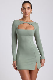 Oh Polly 8490 Mini Robe Femme Vert Sauge Modal Twist