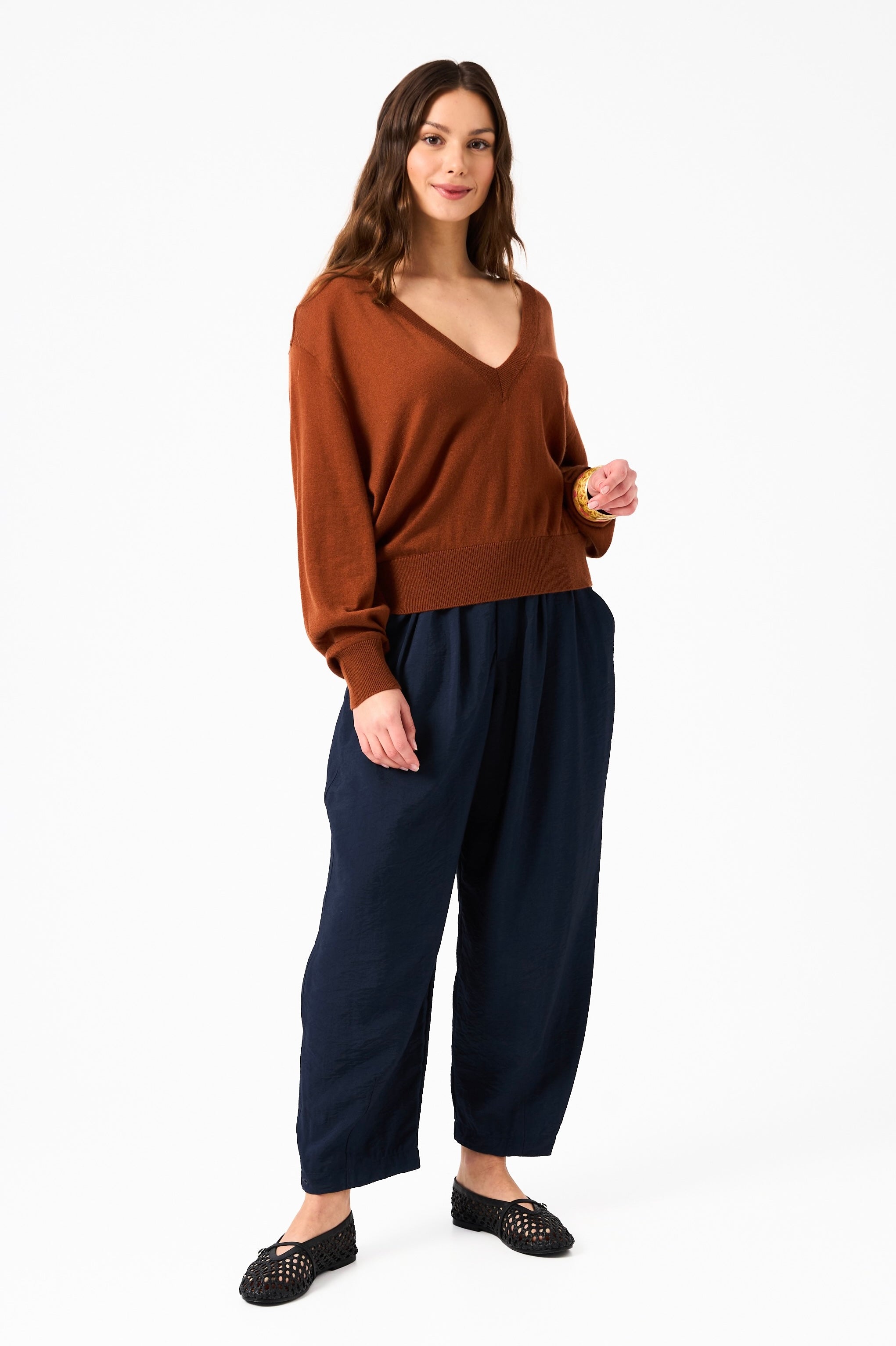 Chicosoleil Poupy pull oversize caramel col V maille