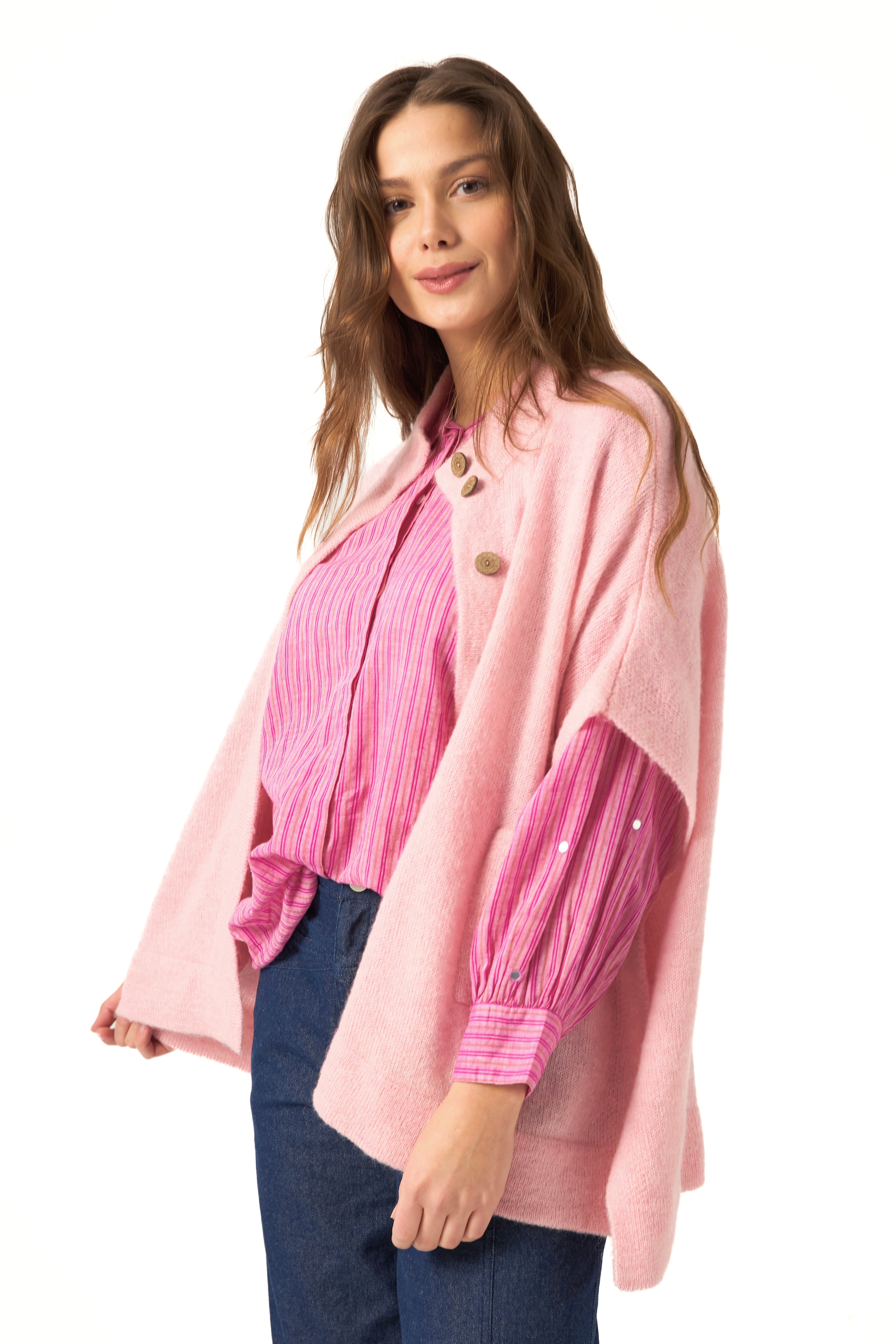Chicosoleil Achill poncho cardigan rose mohair