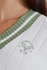 Oh Polly Knitwear BT2329 pull crop vert ivoire coton