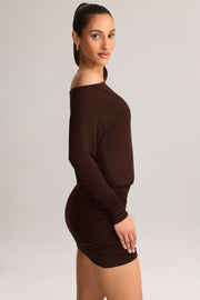 Oh Polly Mira mini-robe modal marron chocolat 80 cm