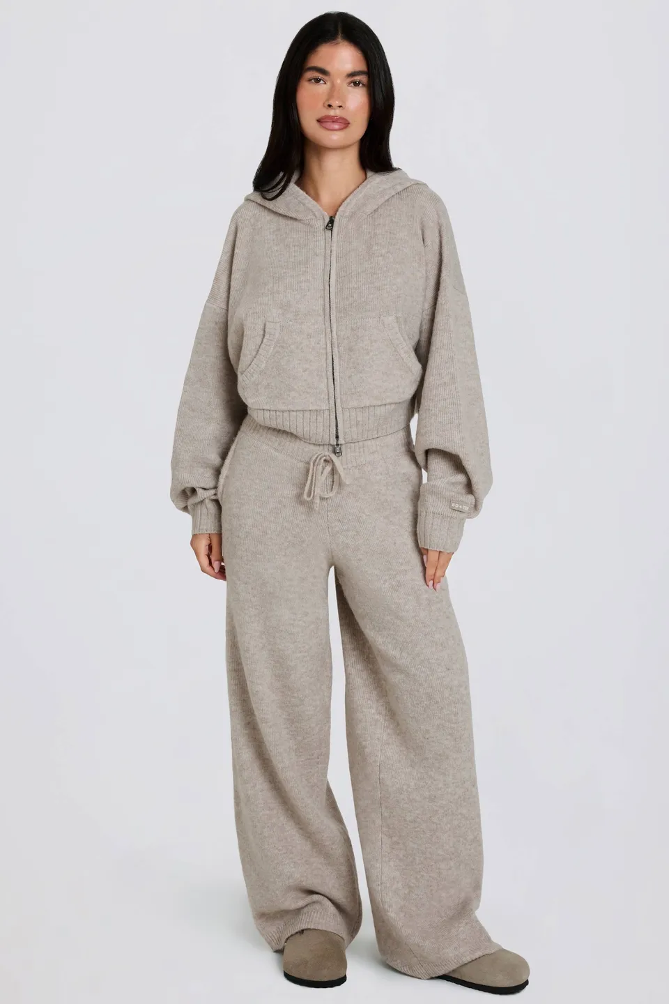 Oh Polly jogging large beige maille taille mi-haute